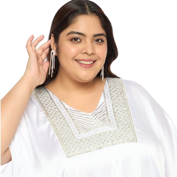 Gypsie Blu Satin Sequences Caftan Dress Wedding Wear Maxi Kimono Dress for Gown - Picture 7 of 8